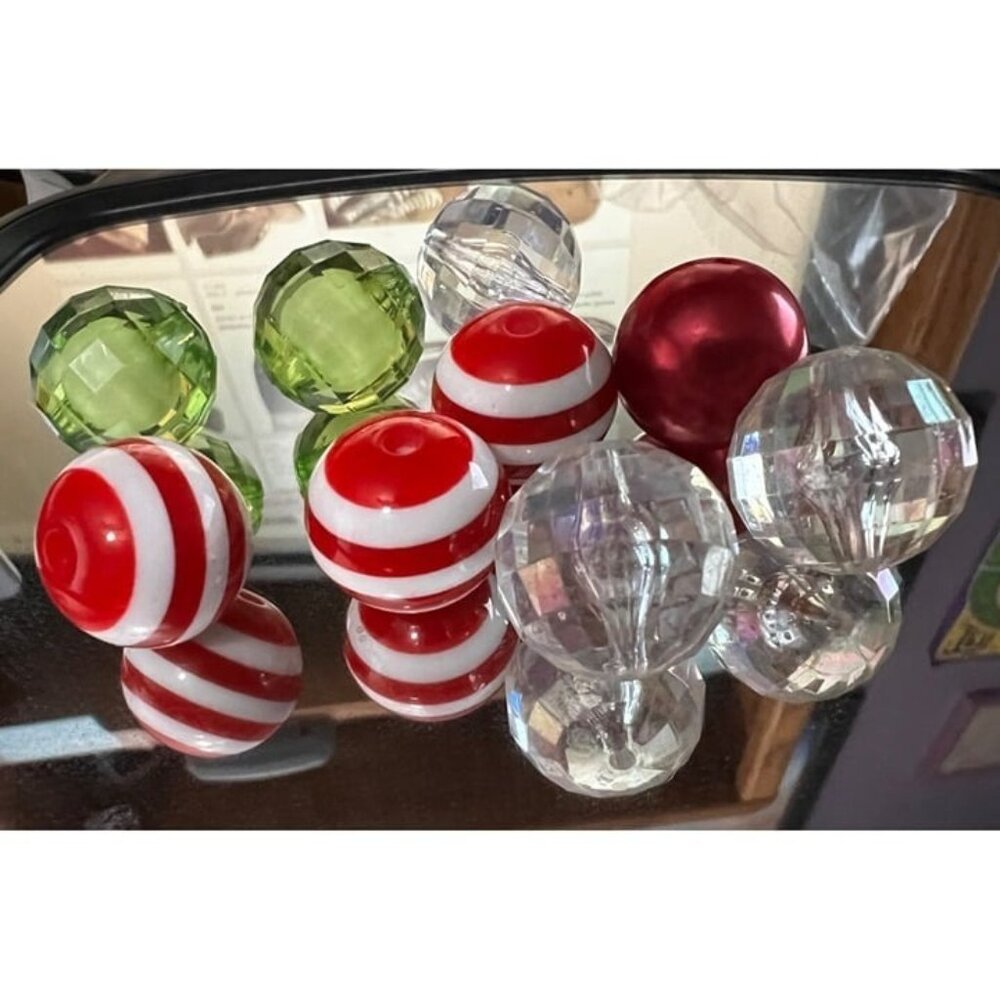 Bundle of 9 Colorful Large Plastic Necklace Crafting Beads Stripes Solids